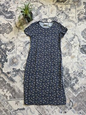 Women's Studio Ease Petite Navy Short-Sleeve Midi Dress